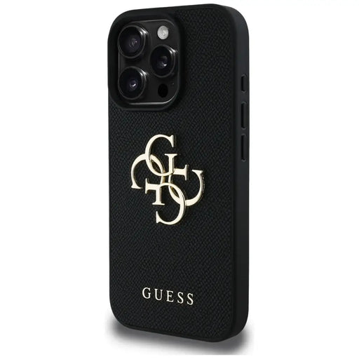 Guess Grained Big 4G Logo Small Classic Logo Case for iPhone 16 Pro Max - Black - Cell phone cases