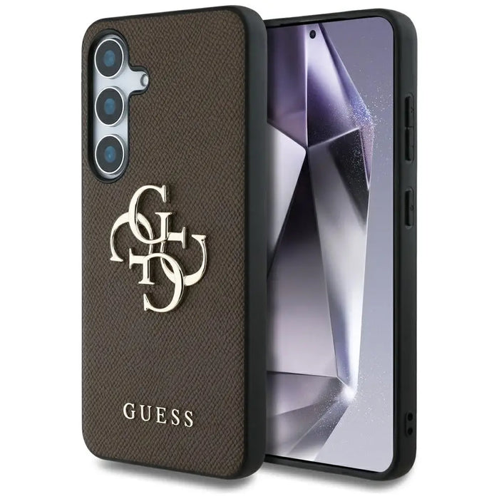 Guess Grained Big 4G Logo Small Classic Logo case for Samsung Galaxy S25 Plus brown - Cell phone cases