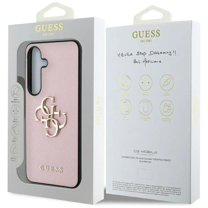 Guess Grained Big 4G Logo Small Classic Logo case for Samsung Galaxy S25 pink - Cell phone cases and covers<<<HurtelXML