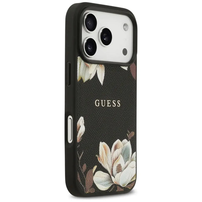 Guess Grained Flowers Classic Logo MagSafe case for iPhone 17 Pro - black - Cell phone cases and covers<<<HurtelXML