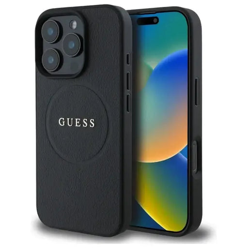 Guess Grained Gold Ring MagSafe case for iPhone 16 Pro Max - black - Cell phone cases and covers<<<HurtelXML