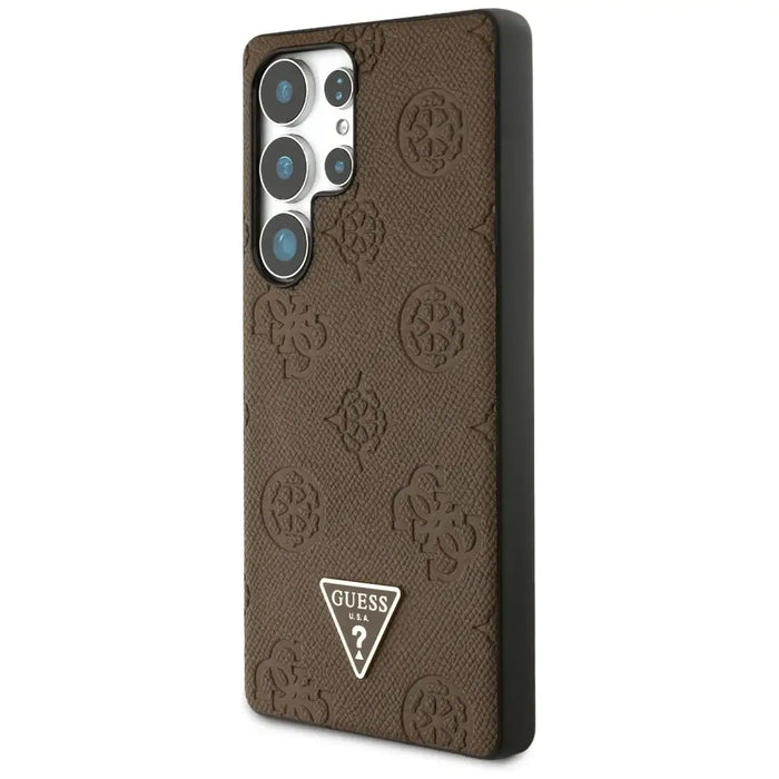 Guess Grained Hot Stamp Peony Pattern Triangle Logo MagSafe Case for Samsung Galaxy S25 Ultra - Brown - Cell phone