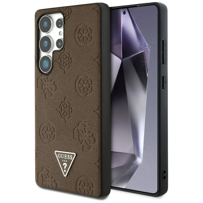 Guess Grained Hot Stamp Peony Pattern Triangle Logo MagSafe Case for Samsung Galaxy S25 Ultra - Brown - Cell phone