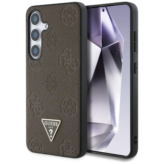 Guess Grained Hot Stamp Peony Pattern Triangle Logo MagSafe Case for Samsung Galaxy S25 - Brown - Cell phone cases