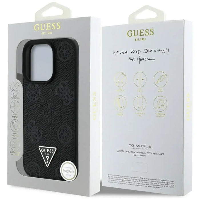 Guess Grained Hot Stamp Peony Triangle Logo MagSafe Case for iPhone 16 Pro Max - Black - Cell phone cases