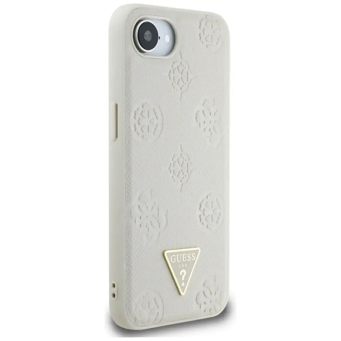 Guess Grained Hot Stamp Peony Triangle Logo MagSafe case for iPhone 16e - beige - Cell phone cases