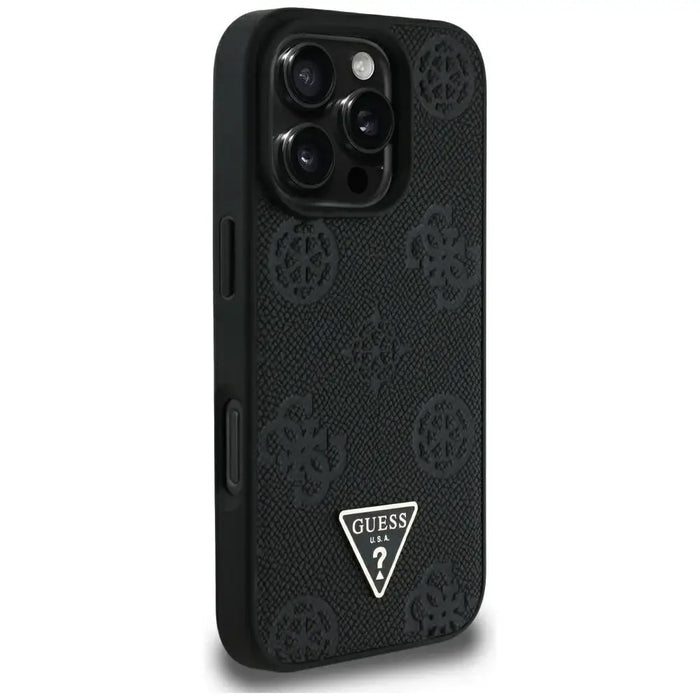 Guess Grained Hot Stamp Peony Triangle Logo MagSafe Case for iPhone 16 Pro Max - Black - Cell phone cases