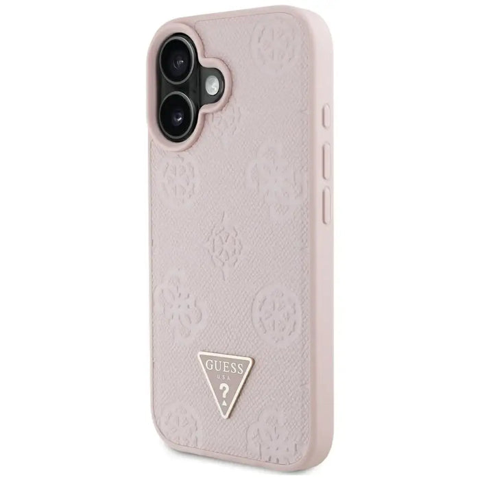 Guess Grained Hot Stamp Peony Triangle Logo MagSafe iPhone 16 Case - Pink - Cell phone cases and covers<<<HurtelXML