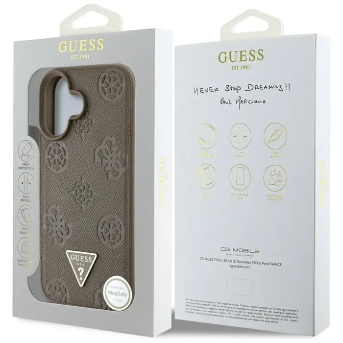 Guess Grained Hot Stamp Peony Triangle Logo MagSafe iPhone 16 Case - Brown - Cell phone cases and covers<<<HurtelXML