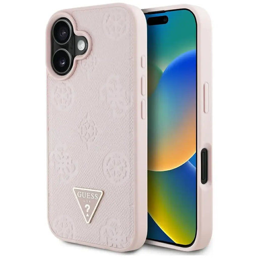 Guess Grained Hot Stamp Peony Triangle Logo MagSafe iPhone 16 Case - Pink - Cell phone cases and covers<<<HurtelXML