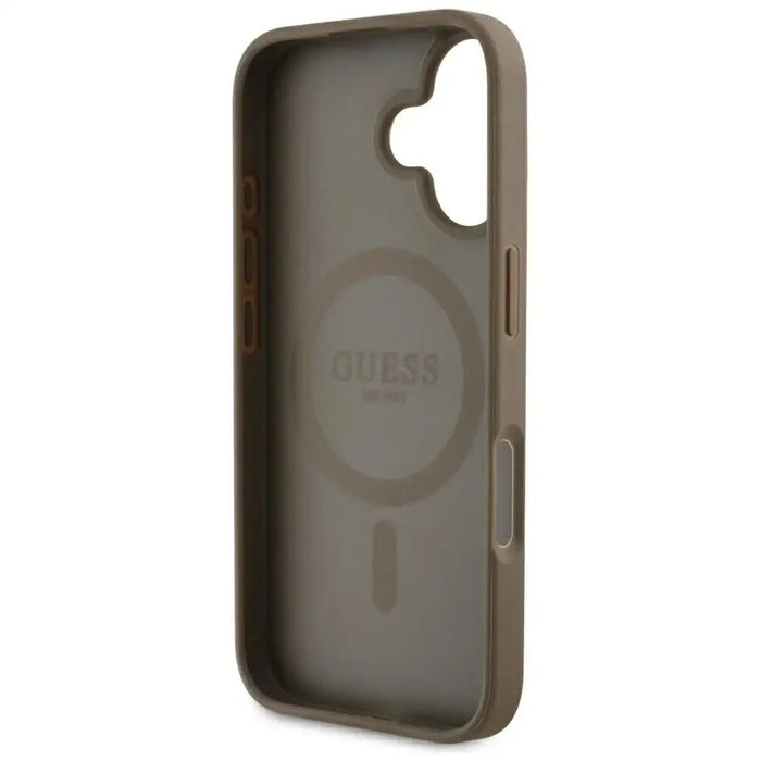 Guess Grained Hot Stamp Peony Triangle Logo MagSafe iPhone 16 Case - Brown - Cell phone cases and covers<<<HurtelXML