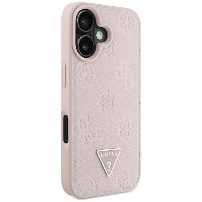 Guess Grained Hot Stamp Peony Triangle Logo MagSafe iPhone 16 Case - Pink - Cell phone cases and covers<<<HurtelXML