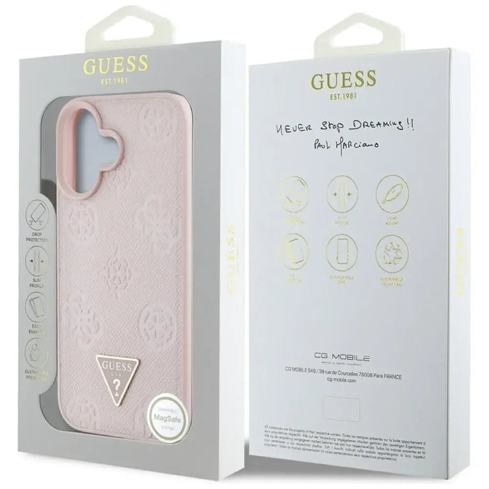 Guess Grained Hot Stamp Peony Triangle Logo MagSafe iPhone 16 Case - Pink - Cell phone cases and covers<<<HurtelXML