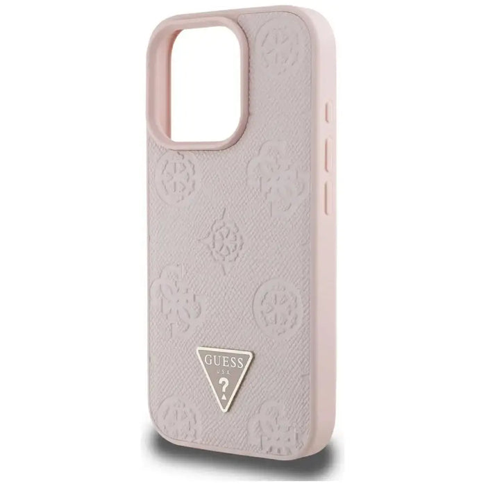 Guess Grained Hot Stamp Peony Triangle Logo MagSafe iPhone 16 Pro Max Case - Pink - Cell phone cases