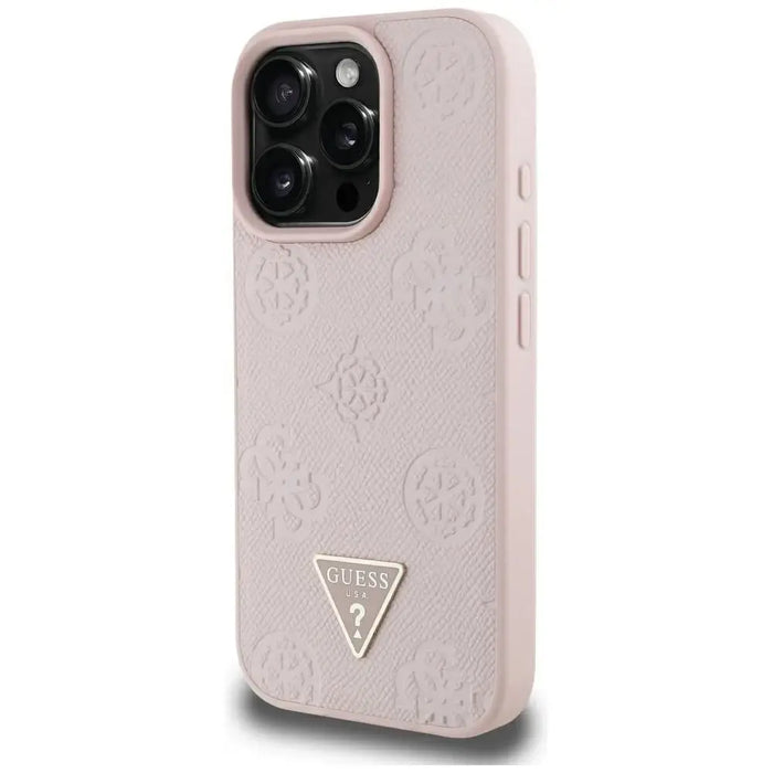 Guess Grained Hot Stamp Peony Triangle Logo MagSafe iPhone 16 Pro Max Case - Pink - Cell phone cases