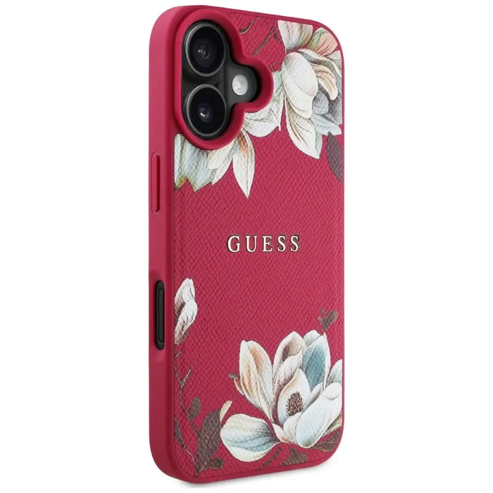 Guess Grained Printed Flower Pattern MagSafe case for iPhone 16 fuchsia - Cell phone cases and covers<<<HurtelXML
