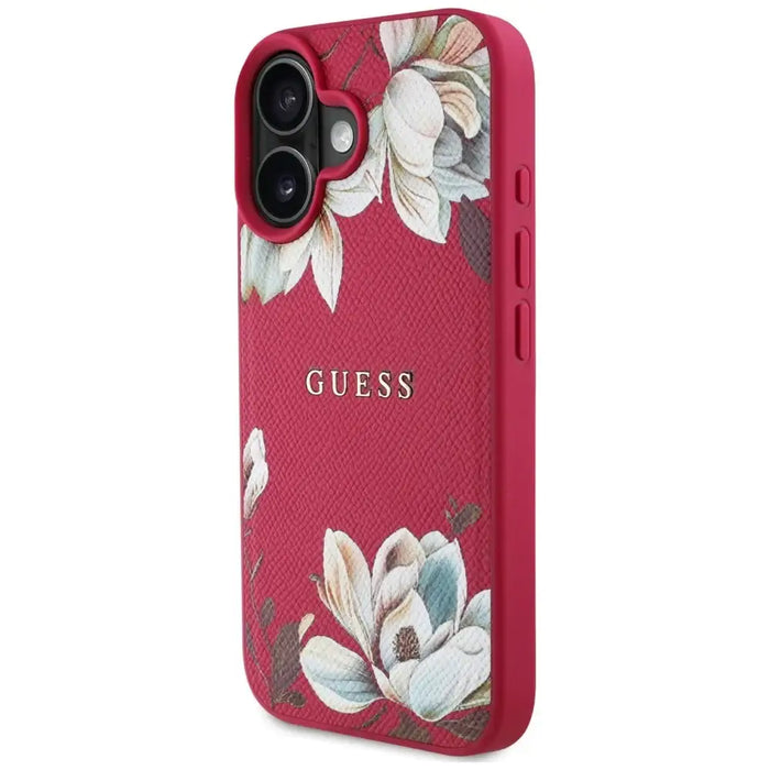 Guess Grained Printed Flower Pattern MagSafe case for iPhone 16 fuchsia - Cell phone cases and covers<<<HurtelXML