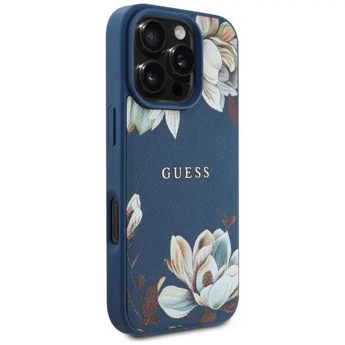 Guess Grained Printed Flower Pattern MagSafe case for iPhone 16 Pro Max blue - Cell phone cases and covers<<<HurtelXML
