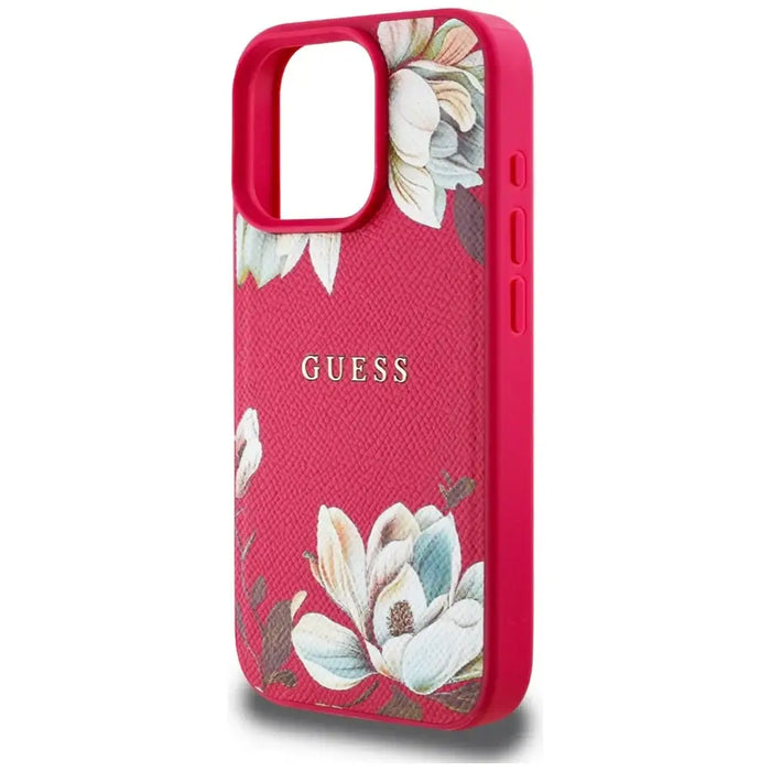 Guess Grained Printed Flower Pattern MagSafe case for iPhone 16 Pro Max fuchsia - Cell phone cases