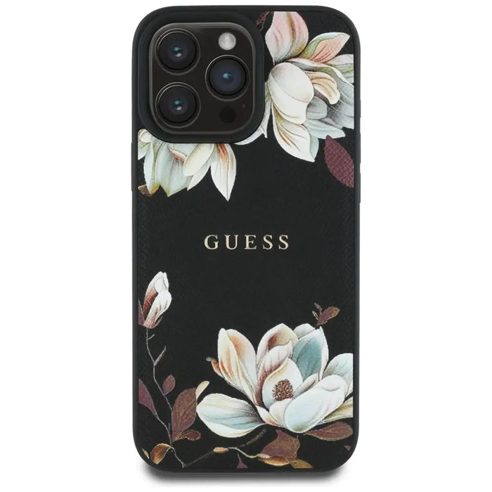 Guess Grained Printed Flower Pattern MagSafe case for iPhone 16 Pro black - Cell phone cases and covers<<<HurtelXML