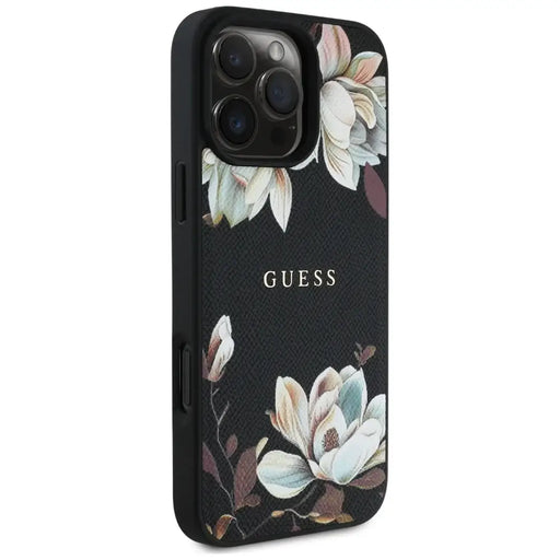 Guess Grained Printed Flower Pattern MagSafe case for iPhone 16 Pro Max black - Cell phone cases and covers<<<HurtelXML
