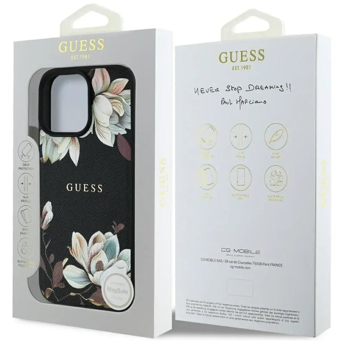 Guess Grained Printed Flower Pattern MagSafe case for iPhone 16 Pro black - Cell phone cases and covers<<<HurtelXML