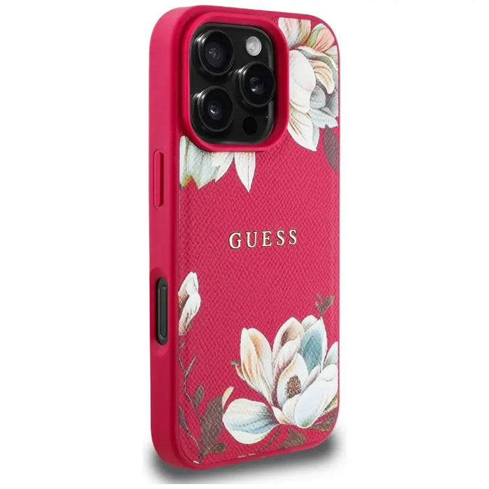 Guess Grained Printed Flower Pattern MagSafe case for iPhone 16 Pro fuchsia - Cell phone cases and covers<<<HurtelXML