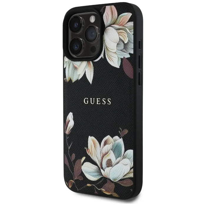 Guess Grained Printed Flower Pattern MagSafe case for iPhone 16 Pro black - Cell phone cases and covers<<<HurtelXML