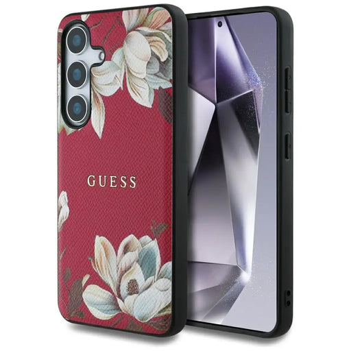 Guess Grained Printed Flower Pattern MagSafe case for Samsung Galaxy S25 fuchsia - Cell phone cases