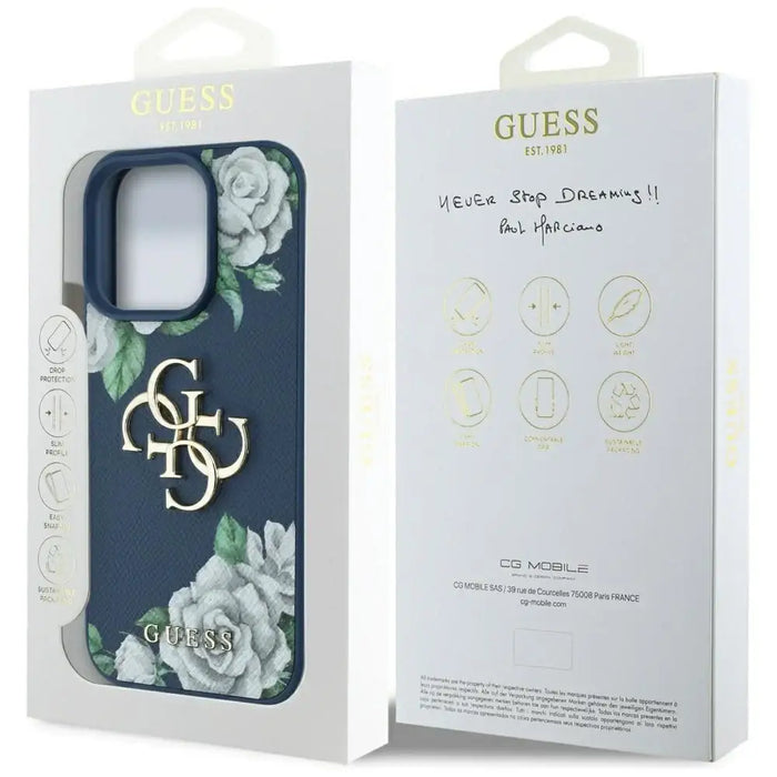 Guess Grained Roses Big 4G logo case for iPhone 16 Pro Max - blue - Cell phone cases and covers<<<HurtelXML