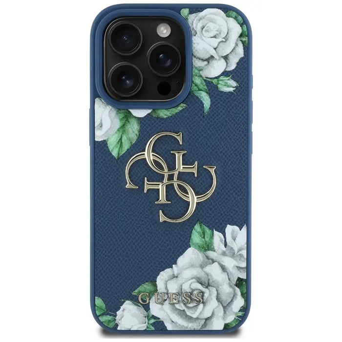Guess Grained Roses Big 4G logo case for iPhone 16 Pro Max - blue - Cell phone cases and covers<<<HurtelXML