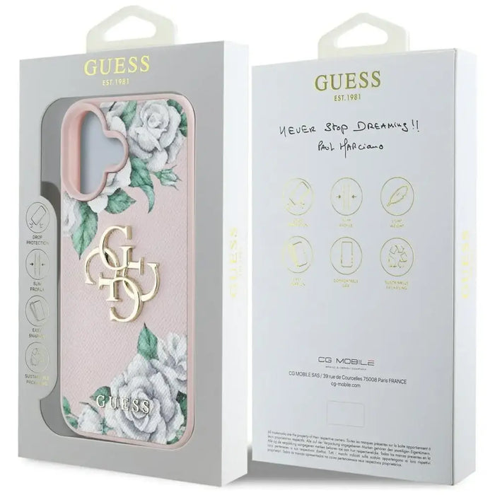 Guess Grained Roses Big 4G logo iPhone 16 case - pink - Cell phone cases and covers<<<HurtelXML