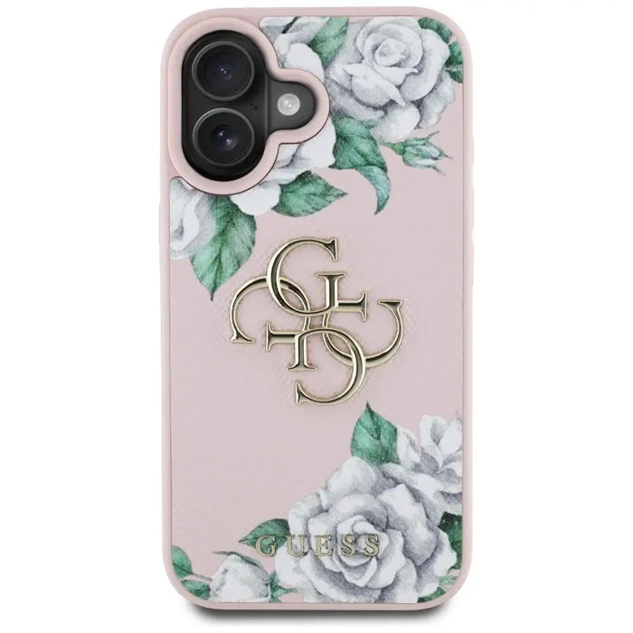 Guess Grained Roses Big 4G logo iPhone 16 case - pink - Cell phone cases and covers<<<HurtelXML