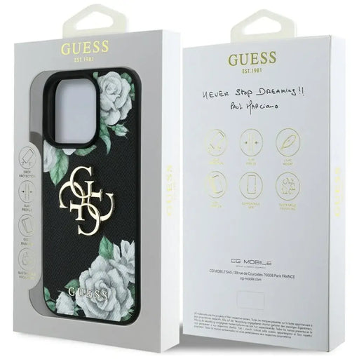 Guess Grained Roses Big 4G logo iPhone 16 Pro case - black - Cell phone cases and covers<<<HurtelXML