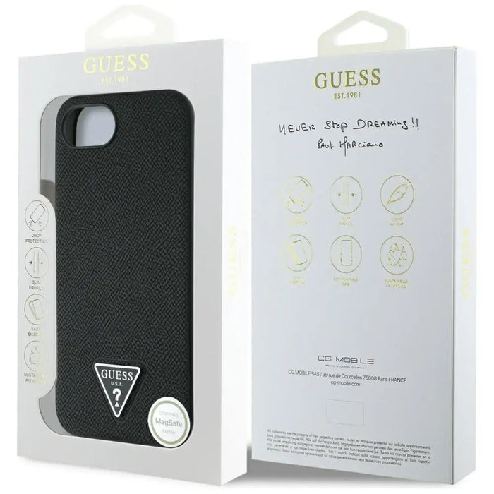 Guess Grained Triangle MagSafe case for iPhone 16e - black - Cell phone cases and covers<<<HurtelXML