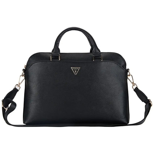 Guess Grained Zipper Pocket Triangle Logo 15’’ Laptop Bag - Black - Laptop bags<<<HurtelXML