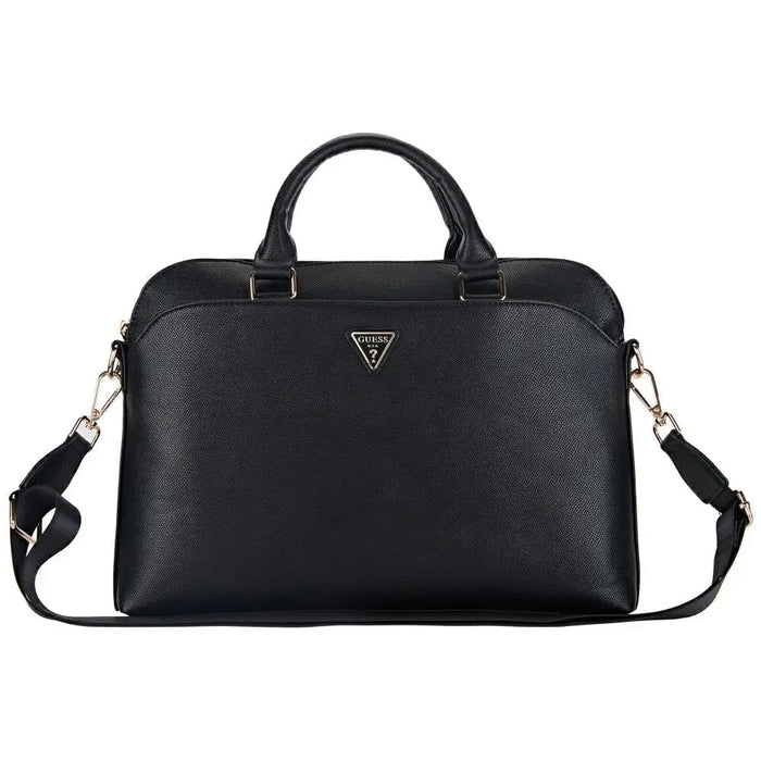 Guess Grained Zipper Pocket Triangle Logo 15’’ Laptop Bag - Black - Laptop bags<<<HurtelXML