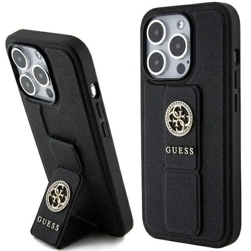 Guess Grip Stand 4G Triangle Strass case for iPhone 15 Pro - black - Cell phone cases and covers<<<HurtelXML