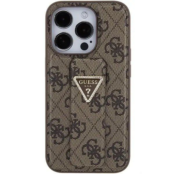 Guess Grip Stand 4G Triangle Strass case for iPhone 15 Pro Max - brown - Cell phone cases and covers<<<HurtelXML