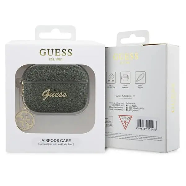 Guess GUAP2GLGSHA AirPods Pro 2 cover green/kaki Glitter Flake 4G Charm - Cell phone cases and covers<<<HurtelXML