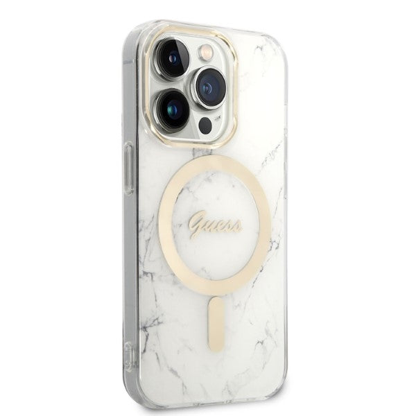 Guess GUBPP14LHMEACSH Case+ Charger Set iPhone 14 Pro 6.1’’ white/white hard case Marble MagSafe - Cell phone cases