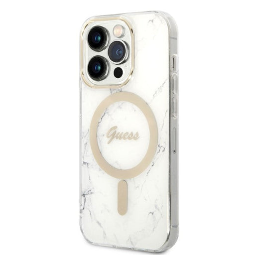Guess GUBPP14LHMEACSH Case+ Charger Set iPhone 14 Pro 6.1’’ white/white hard case Marble MagSafe - Cell phone cases