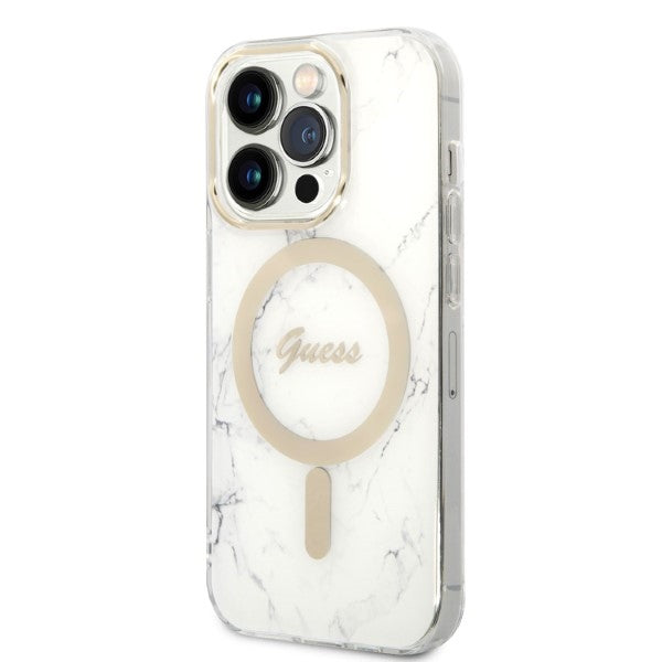 Guess GUBPP14LHMEACSH Case+ Charger Set iPhone 14 Pro 6.1’’ white/white hard case Marble MagSafe - Cell phone cases