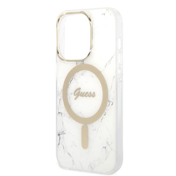 Guess GUBPP14LHMEACSH Case+ Charger Set iPhone 14 Pro 6.1’’ white/white hard case Marble MagSafe - Cell phone cases