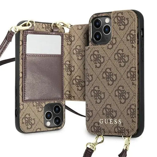Guess GUHCP12MCB4GB iPhone 12/12 Pro 6.1 ’brown / brown hardcase 4G Crossbody Cardslot - Cell phone cases