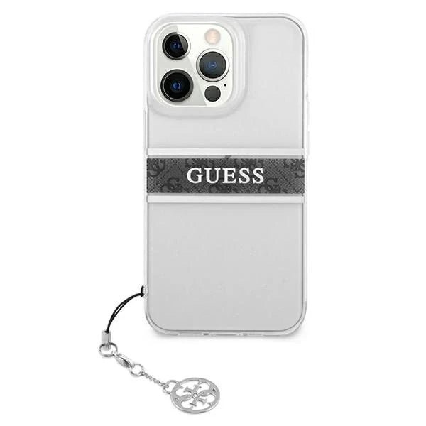 Guess GUHCP13LKB4GGR iPhone 13 Pro / 13 6,1’’ Transparent hardcase 4G Grey Strap Charm - Cell phone cases