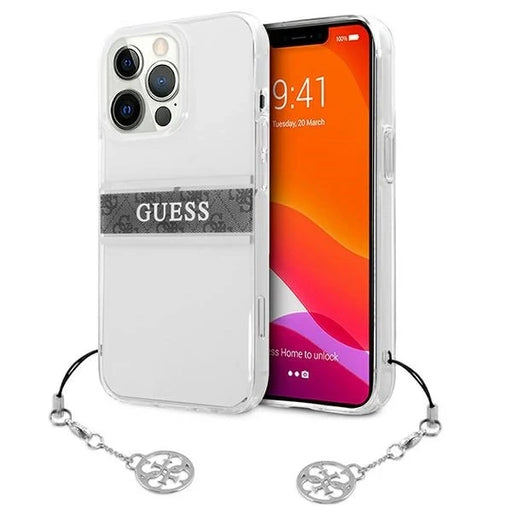 Guess GUHCP13LKB4GGR iPhone 13 Pro / 13 6,1’’ Transparent hardcase 4G Grey Strap Charm - Cell phone cases