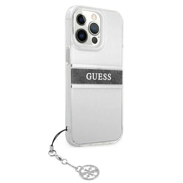 Guess GUHCP13LKB4GGR iPhone 13 Pro / 13 6,1’’ Transparent hardcase 4G Grey Strap Charm - Cell phone cases