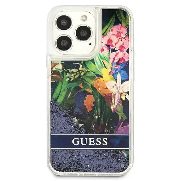 Guess GUHCP13LLFLSB iPhone 13 Pro / 13 6.1’’ blue/blue hardcase Flower Liquid Glitter - Cell phone cases