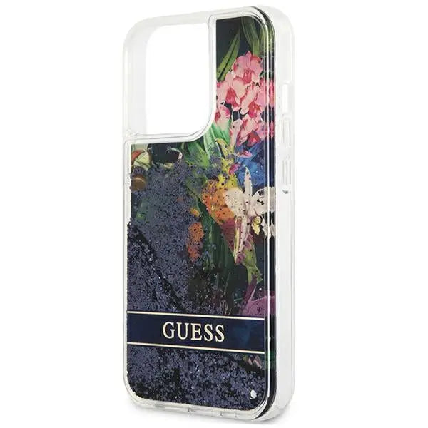 Guess GUHCP13LLFLSB iPhone 13 Pro / 13 6.1’’ blue/blue hardcase Flower Liquid Glitter - Cell phone cases